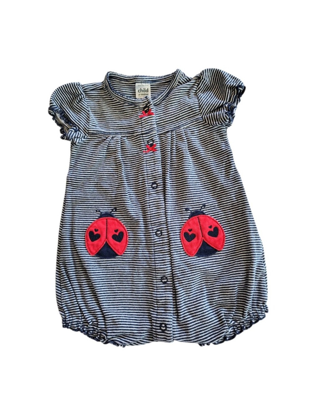 Carters Navy Blue Striped Applique Red Ladybug Ruffled Jumper Size 3 To 6 Months